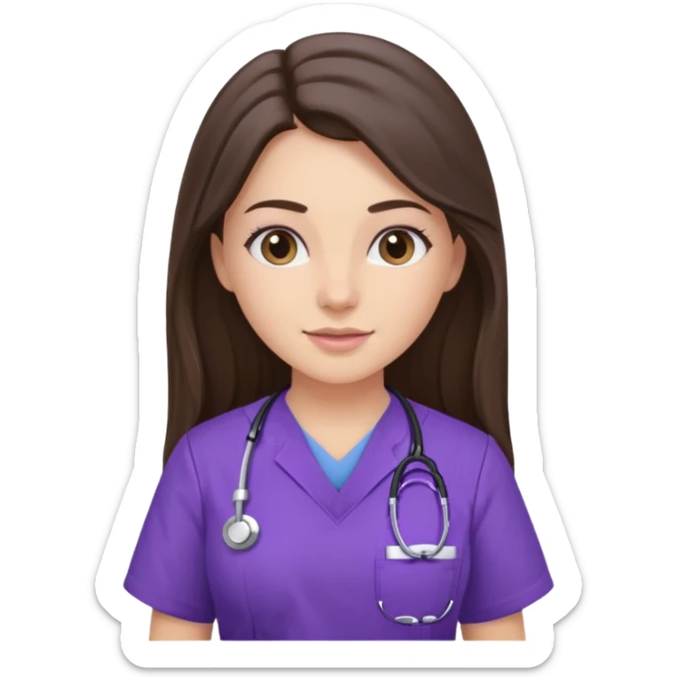pretty brunette nurse with long hair in purple scrubs sticker