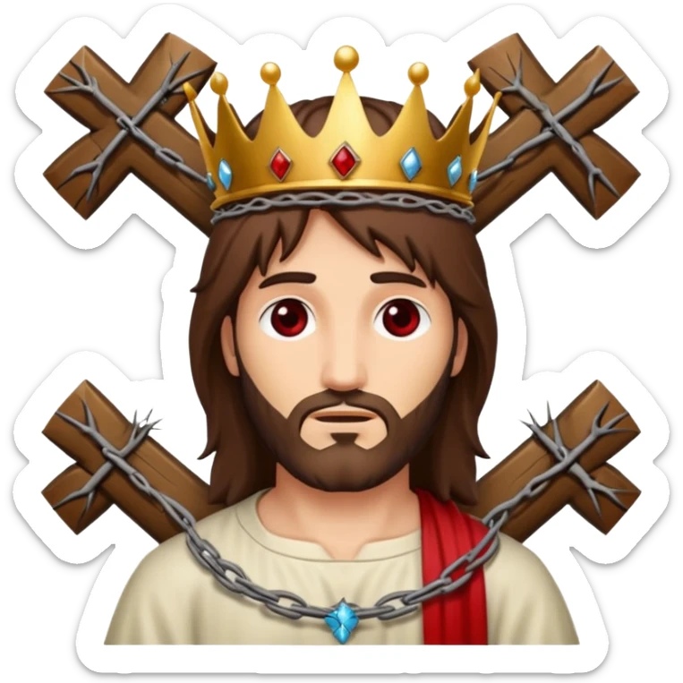 Christ on the cross with the crown of thorns and the blood on him sticker