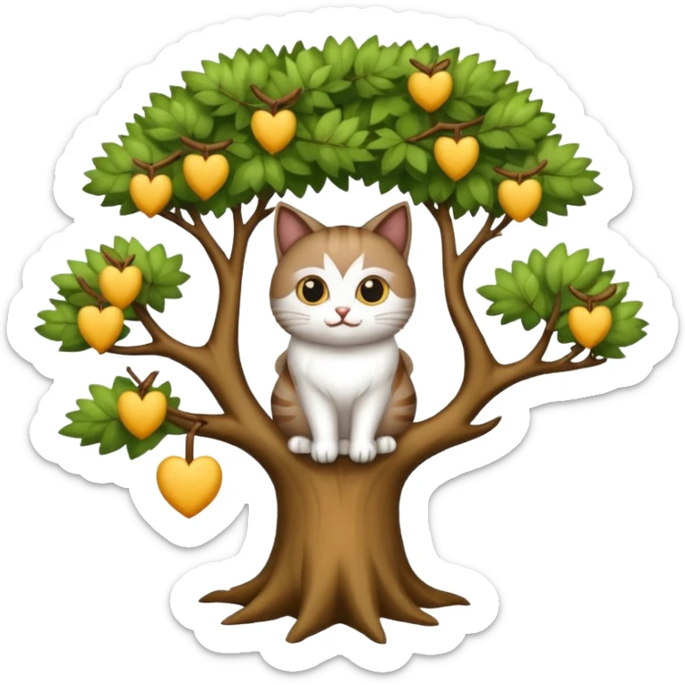 crea un gato con alas de búho con pelaje color cafe y blanco y que este en la rama de un árbol sticker