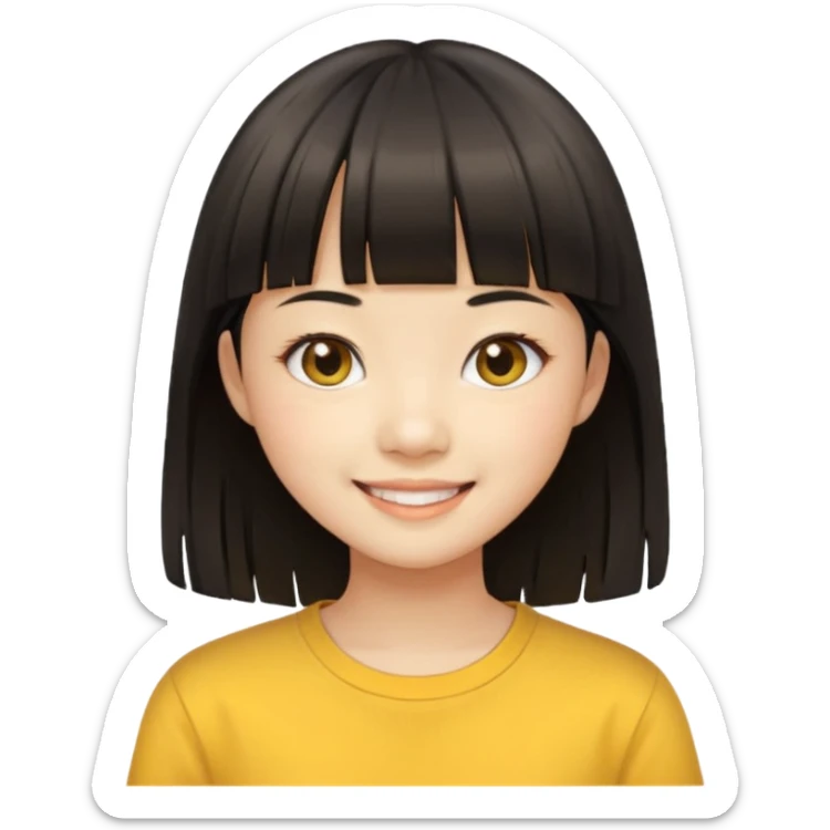 asian girl blunt fringe long hair yellow shirt sticker