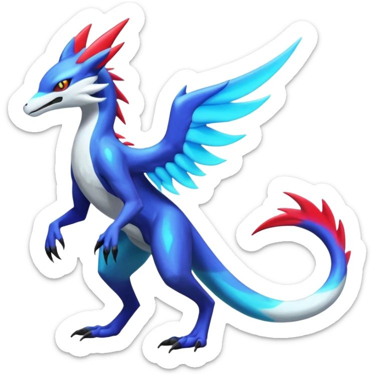 Colorful scaly flurry bioluminescent translucent neon edgy cool dark edgy Latias-Sergal-Vernid-Lombax-Renamon-Zeraora-Bastet-Fakémon-hybrid-fusion-creature, full body sticker