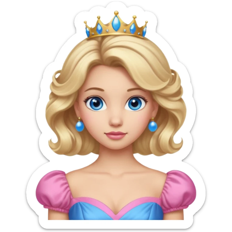 Girly Princess with pink ballgown and light skin and big blonde hair updo pretty detailed realistic blue eyes sticker