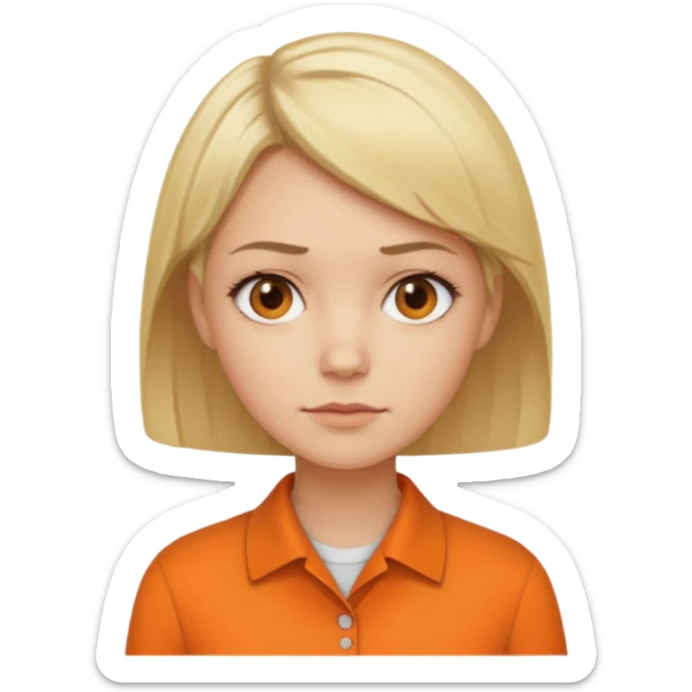 short blonde hair not smiling woman in orange collared shirt sticker