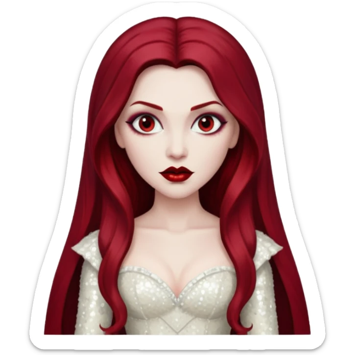 Bride of Dracula with long dark red hair, ivory sequin outfit sticker
