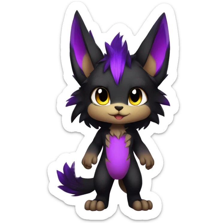 Anthro-Edgy-Cool-Black-Purple-Contrast-Colors-Fantasy-Fur-Sona-Chibi-Shiny-Fakémon-Hybrid full body sticker