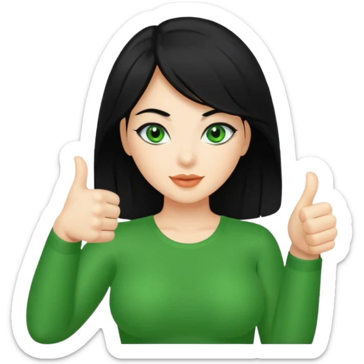 Sexy lady with black hair and green eyes thumbs up black  sticker