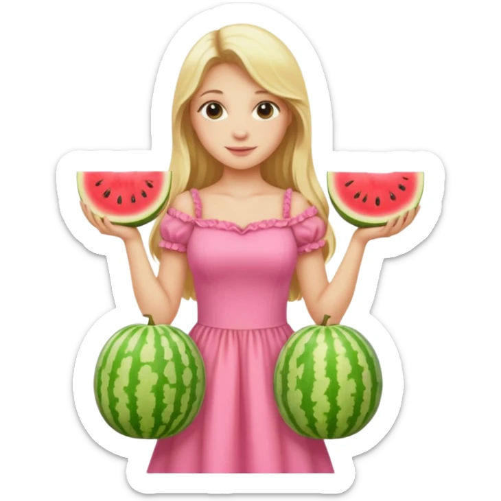 Blond Girl with Long hair in pink dress holding melons sticker