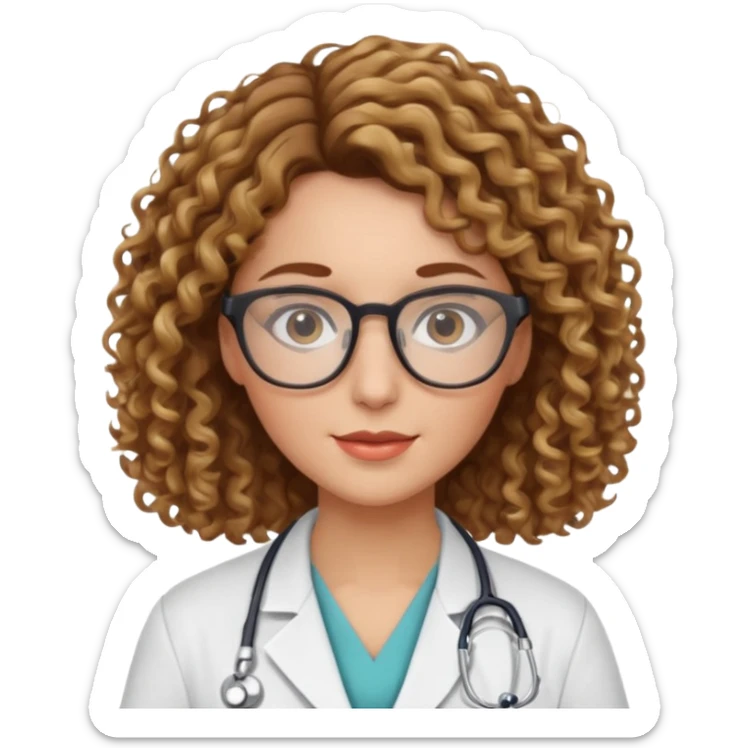 doctor woman with brown  curly hair with blonde highlights, she has glasses sticker