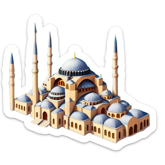 Isometric illustration of Istanbul, featuring Hagia Sophia and Istanbul bridge paint photorealistic style sticker
