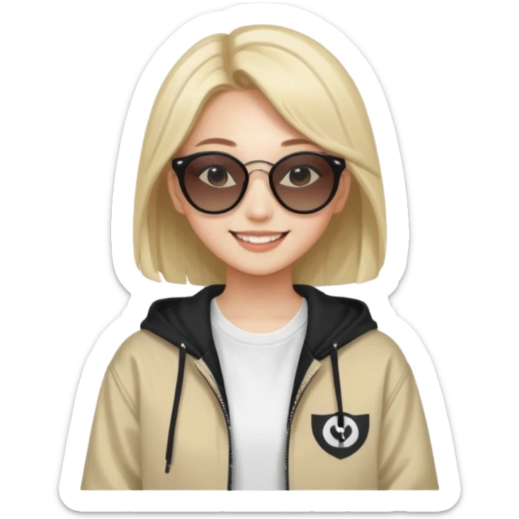 portrait of young woman idol in Kpop style, wearing streetwear outfit, wearing sunglasses sticker