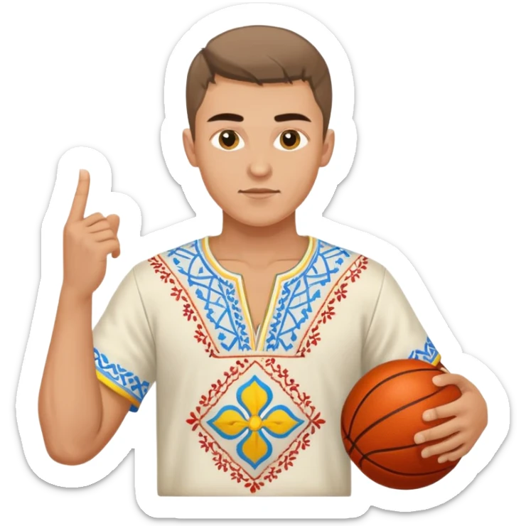 Ukrainian young man wearing traditional embroidered vyshyvanka shirt playing sports sticker