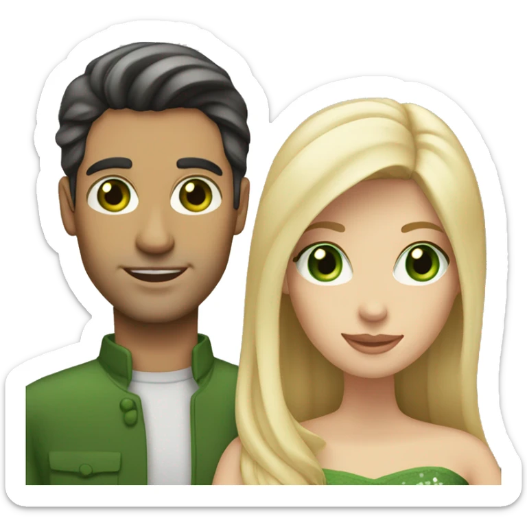 Married couple , the man has dark hair and the woman has long blonde hair and green eyes  sticker
