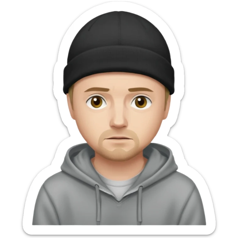 Illustrate Jesse Pinkman in hoodie & beanie with casual slouched pose. sticker