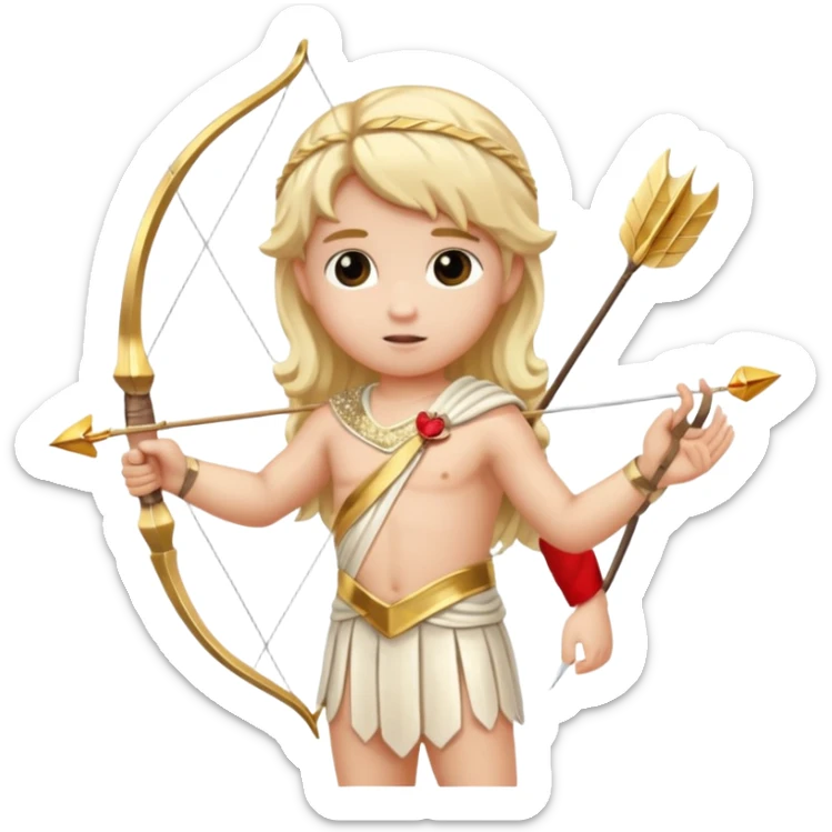Cupid Love God with long blonde hair, cream sequin toga sticker