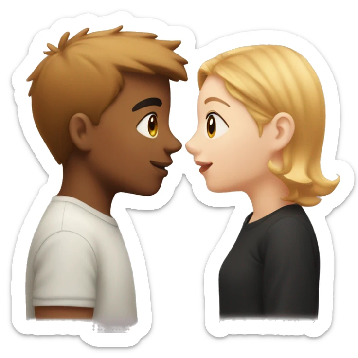 white girl with strawberry blonde hair kissing a brown asian boy with black short hair sticker