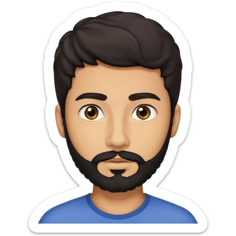 young lightskin Pakistani man with black beard wavy short hair and almond shaped brown eyes and thick eyebrows sticker