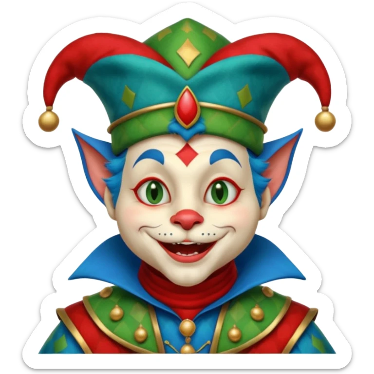 crazy funny colorful cat jolly joker, medieval, vintage, court jester, mac os icon, blue color sticker