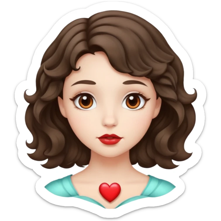 A girl with a short wavy hair and a round face with a siren like eyes, a small nose and a heart shaped lips  sticker