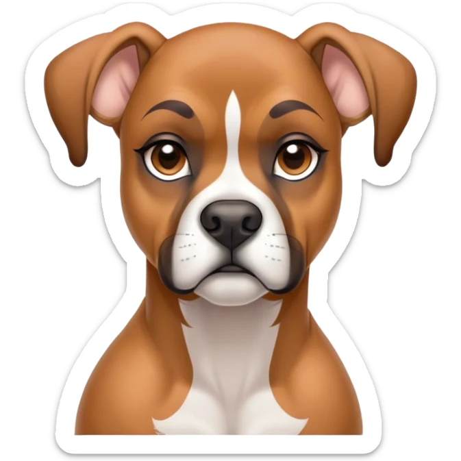 Cinematic Noble Fawn Boxer Portrait Emoji, Poised and regal, with a strong, muscular build and a sleek, well-groomed fawn coat accented by a white muzzle and chest, deep-set soulful brown eyes, Simplified yet sharp and sophisticated features, highly detailed, glowing with a soft, dignified glow, high shine, intelligent and loyal, stylized with an air of strength, focused and attentive, soft glowing outline, capturing the essence of a watchful and confident guardian, so majestic it feels as though it could step out of the screen with effortless authority! sticker