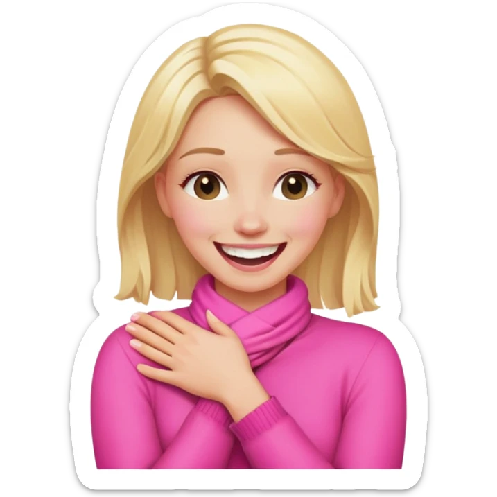 blonde women in pink cross hands holding neck laughing sticker