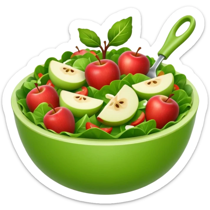 A bowl of salad emoji in the style of Apple emoji with a handle. sticker