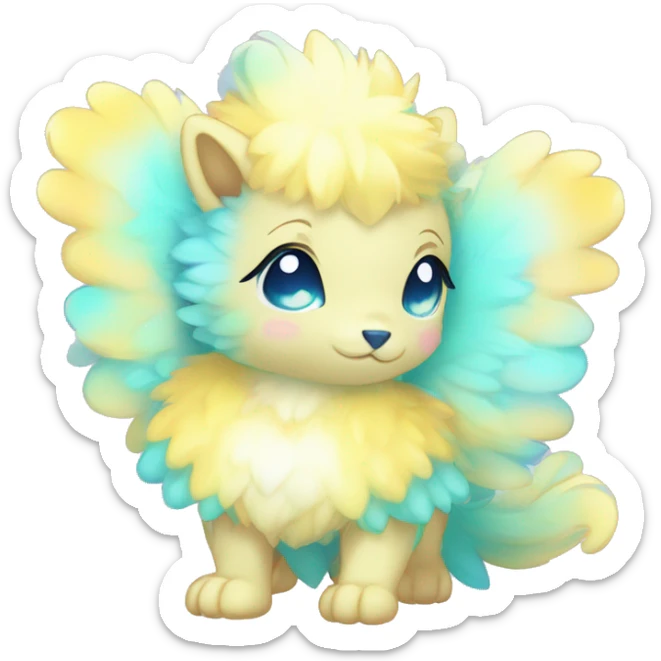 Shiny Innocent Shy Baby Sparkly Colorful Pastel Fluffy beautiful fantasy Kawaii Ethereal Sona Fakemon-animal Full Body sticker