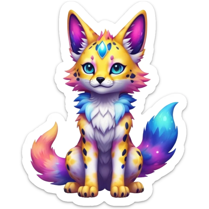 Cute Kawaii Epic Colorful Nebula Sergal-Serval-Vernid full body sticker