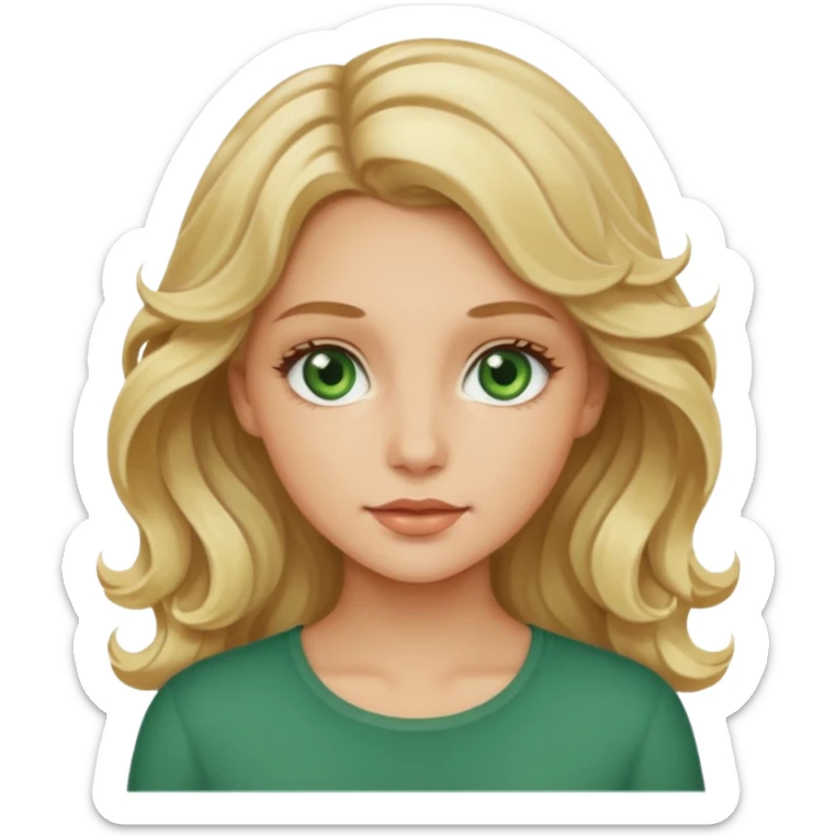Pretty girl with wavy blonde hair, beige skin, and green eyes. sticker