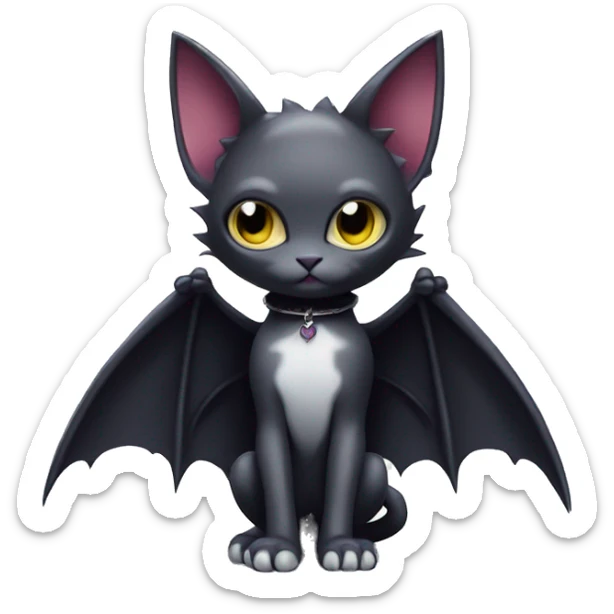Cute edgy cool kawaii vampiric dark cat-vernid-Fakémon-Digimon with bat-wings as ears full body sticker