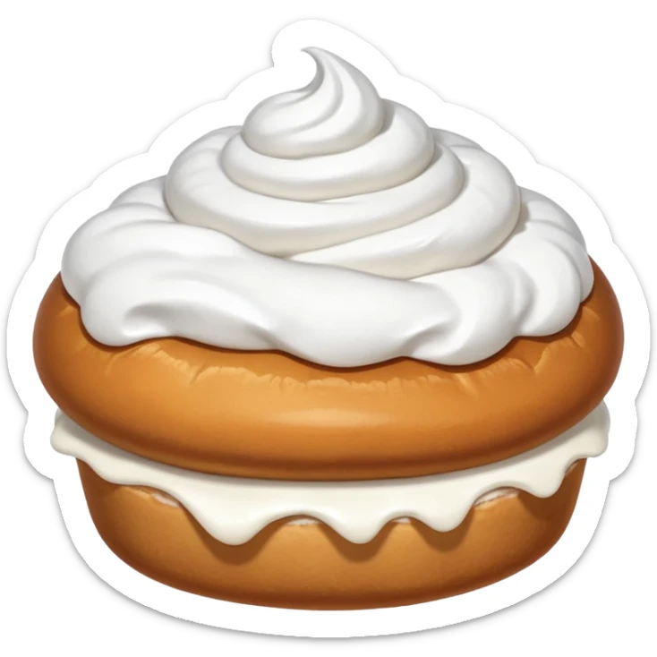A bun with visible whipped cream in the middle beteween two bun halves and powdered sugar on top, no cream on top sticker