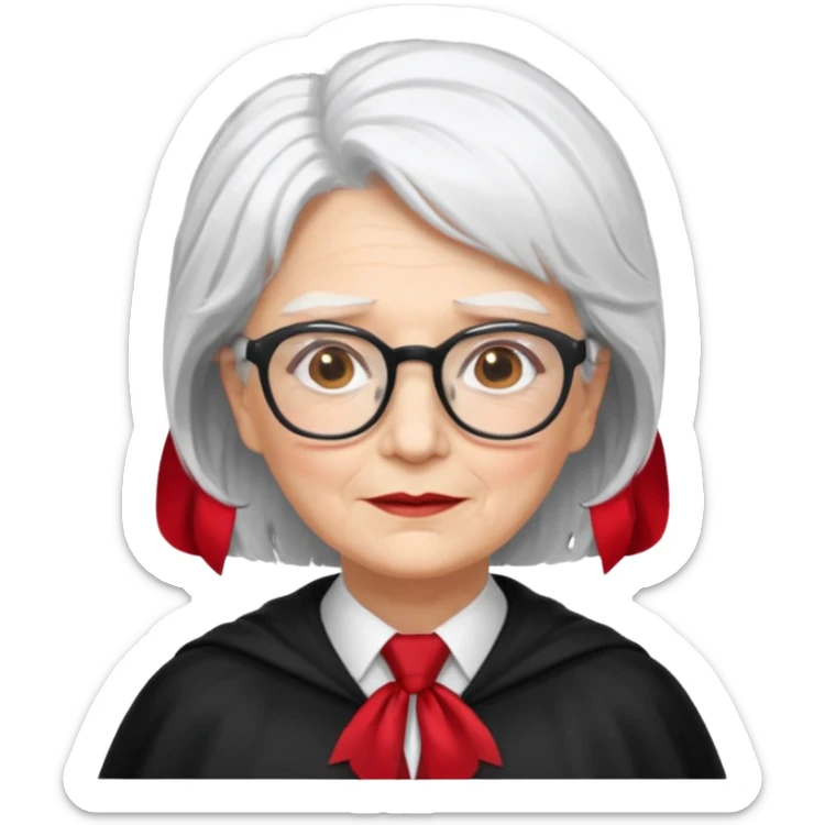 An older woman with glasses and white hair, in a red tie and black cape (might resemble Professor McGonagall). sticker