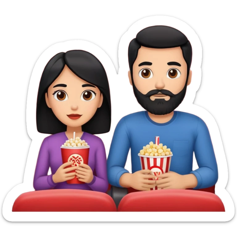 Homem de barba e mulher ambos de cabelo preto assistindo um filme no cinema sticker