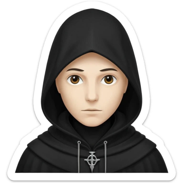 minimal hooded figure emoji, cultist silhouette, simple and iconic, no facial features, dark cloak, clean lines sticker