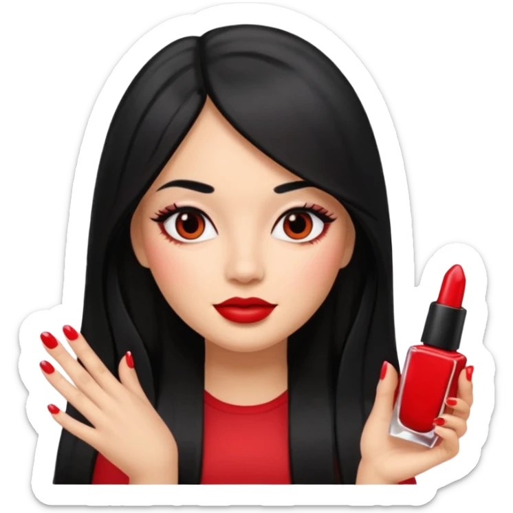 latina girl with straight long hair thats black memoji with nail sticker