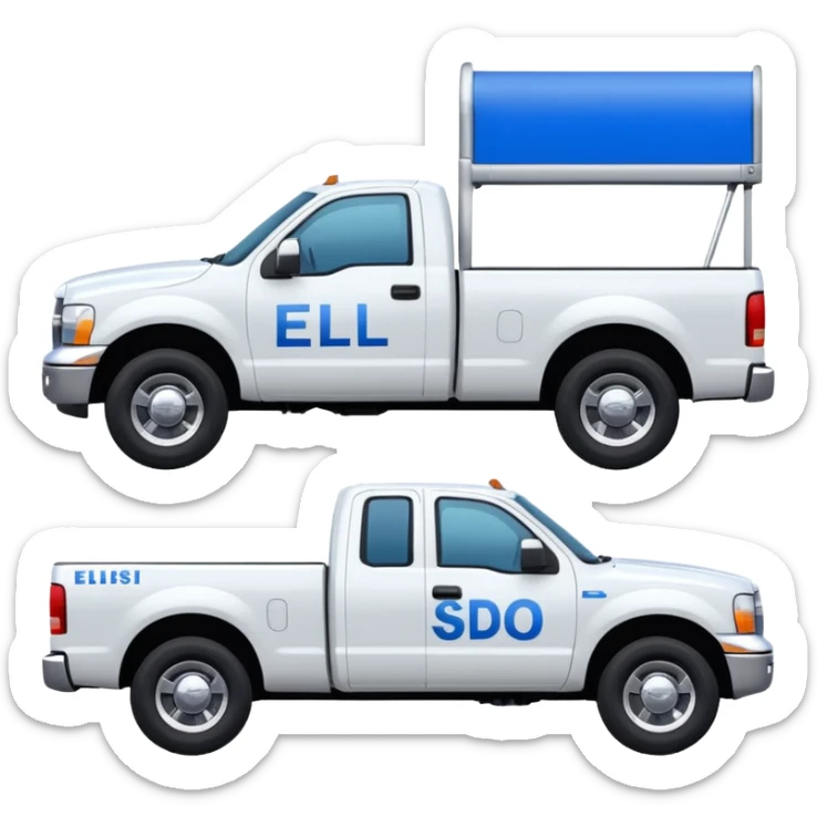 SINGLE WHITE PICKUP TRUCK SIDE VIEW ELLISDON WRITTEN ON SIDE OF TRUCK BLUE LETTERS sticker