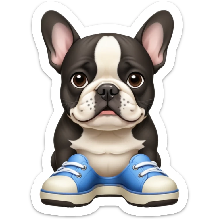 Black and white French bulldog wearing crocs shoes  sticker