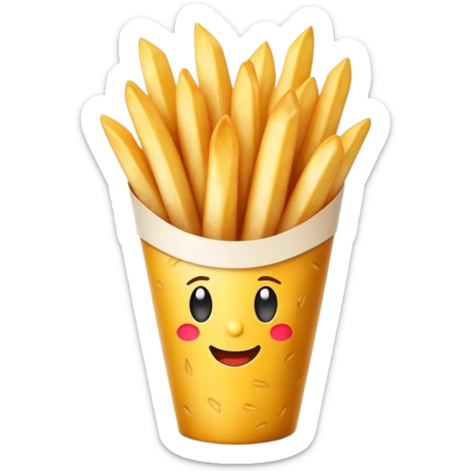 Belgian Fries Cinematic Realistic Belgian Fries Dish Emoji, depicted as a generous serving of crispy fries neatly presented in a white paper cone, rendered with vivid textures and appetizing, natural lighting. sticker