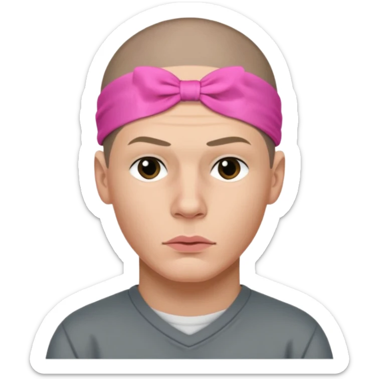 Micheal scofield looks to the side with his lips pursed with a pink ribbon on his head sticker
