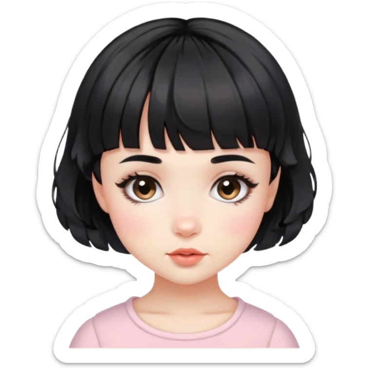 Gorgeous french girl short french haircut wavy hair baby bangs black hair Amelie Beautiful Blushing Petite Girl with beautiful hair aesthetic sticker