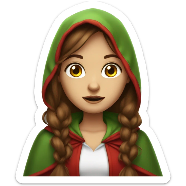 Red riding hood big light green eyes long brown hair with hightlights sticker