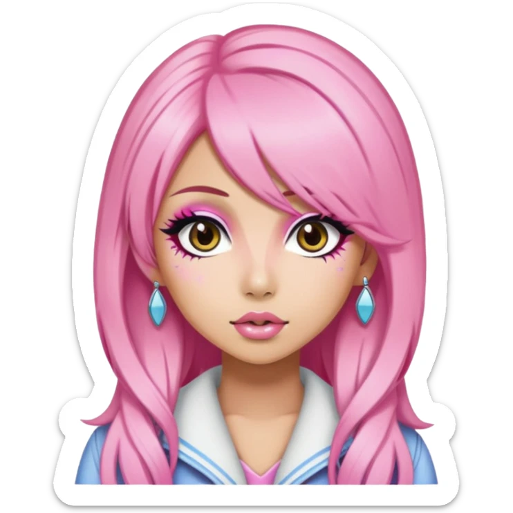 gyaru style, pink hair, pretty makeup, pretty bratz baddie sticker