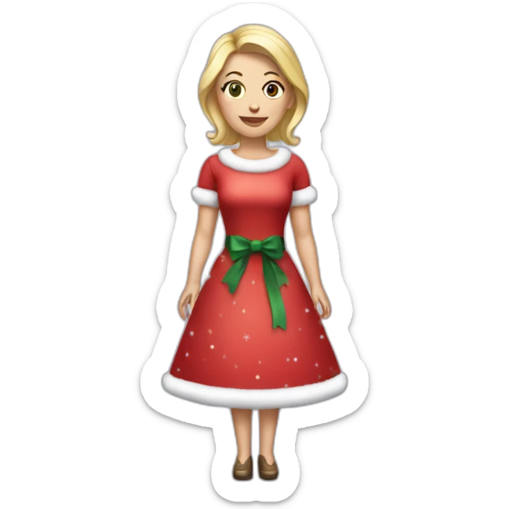 blonde woman in christmas dress, full body sticker