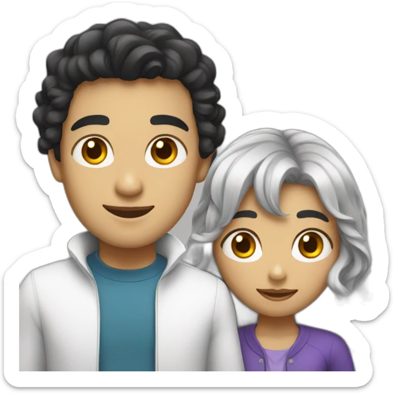 Indonesian girl with long black hair and white man with short curly hair sticker