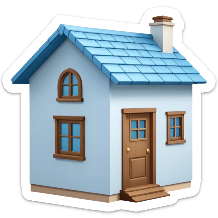 the front view of a mini house with a sky blue roof and white walls sticker