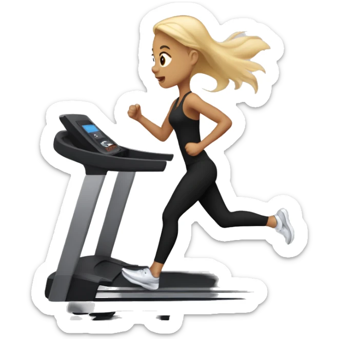 Girl with blonde hair running on a treadmill, she is wearing all black sticker