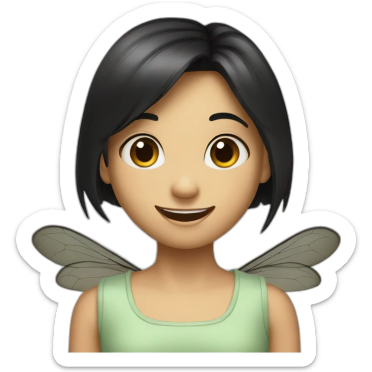 A big mosquito with small girl face in black hair and smiling wearing glaces sticker