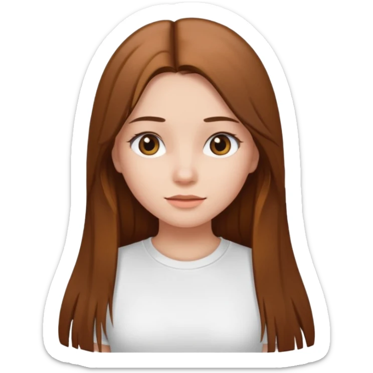 Girl with long brown straight hair, in white top t shirt  sticker