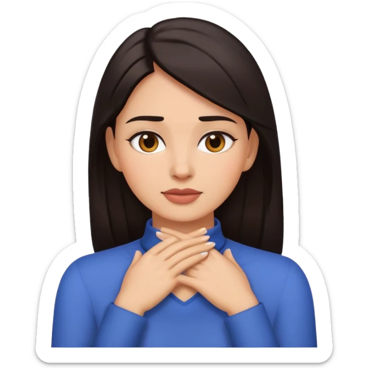 Lady with hands around neck, dark hair and 😅 facial emoji  sticker