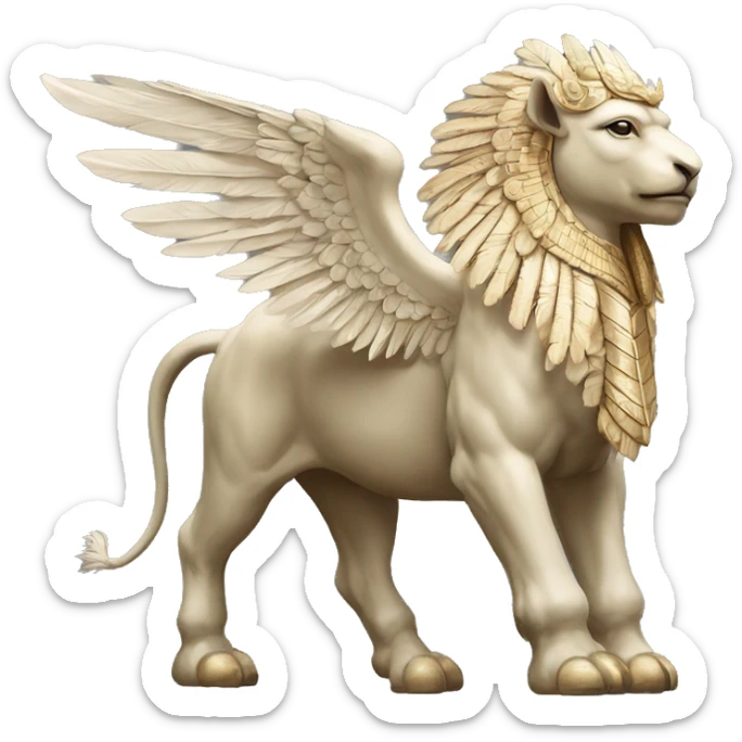 Lamassu, head of a bearded human, body of a bull, feathered wings that extend from its back sticker