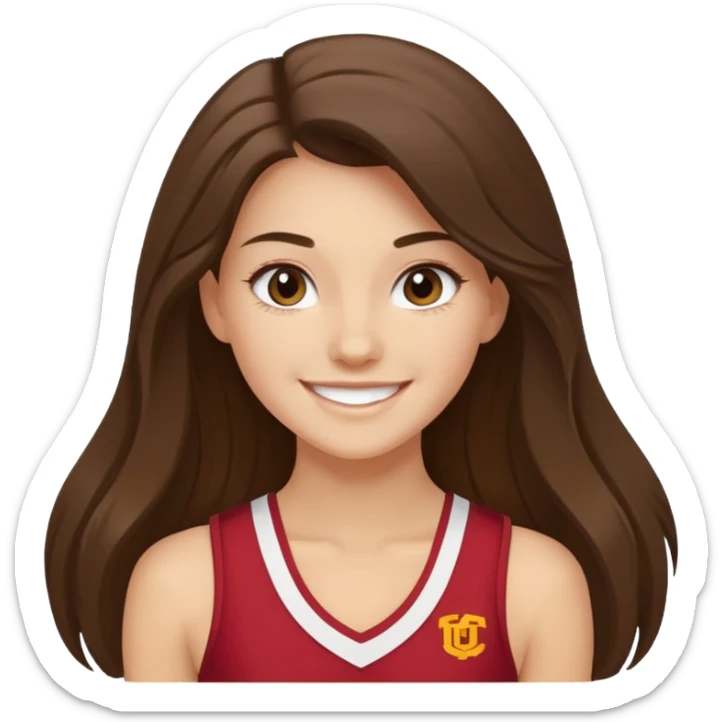 skinny white happy long haired brunette girl USC cheerleader sticker
